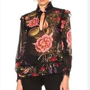 NICOLAS black floral sheer silk blouse